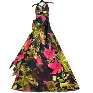 VTG Cache Prom Dress Maxi Gown 2 Floral Y2K Silk Movie Star Slip Glam